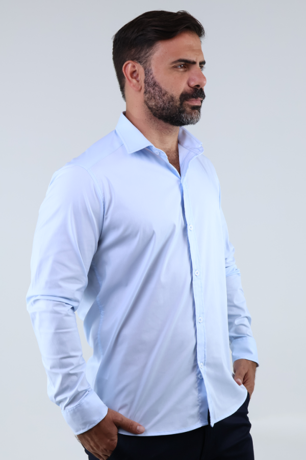 Camisa de Vestir Manga Larga Azul Cielo Slim Fit Para Hombre